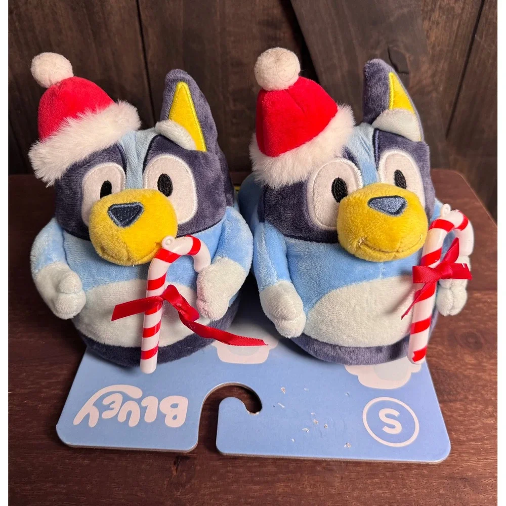 Bluey Kids Slippers Christmas Santa Hat Candy‎ Cane Plush Size S